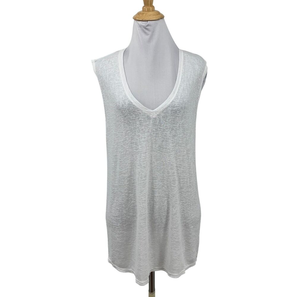 Rails Top Womens SP Petite Small White Semi Sheer Tunic Tank V Neck Sleeveless